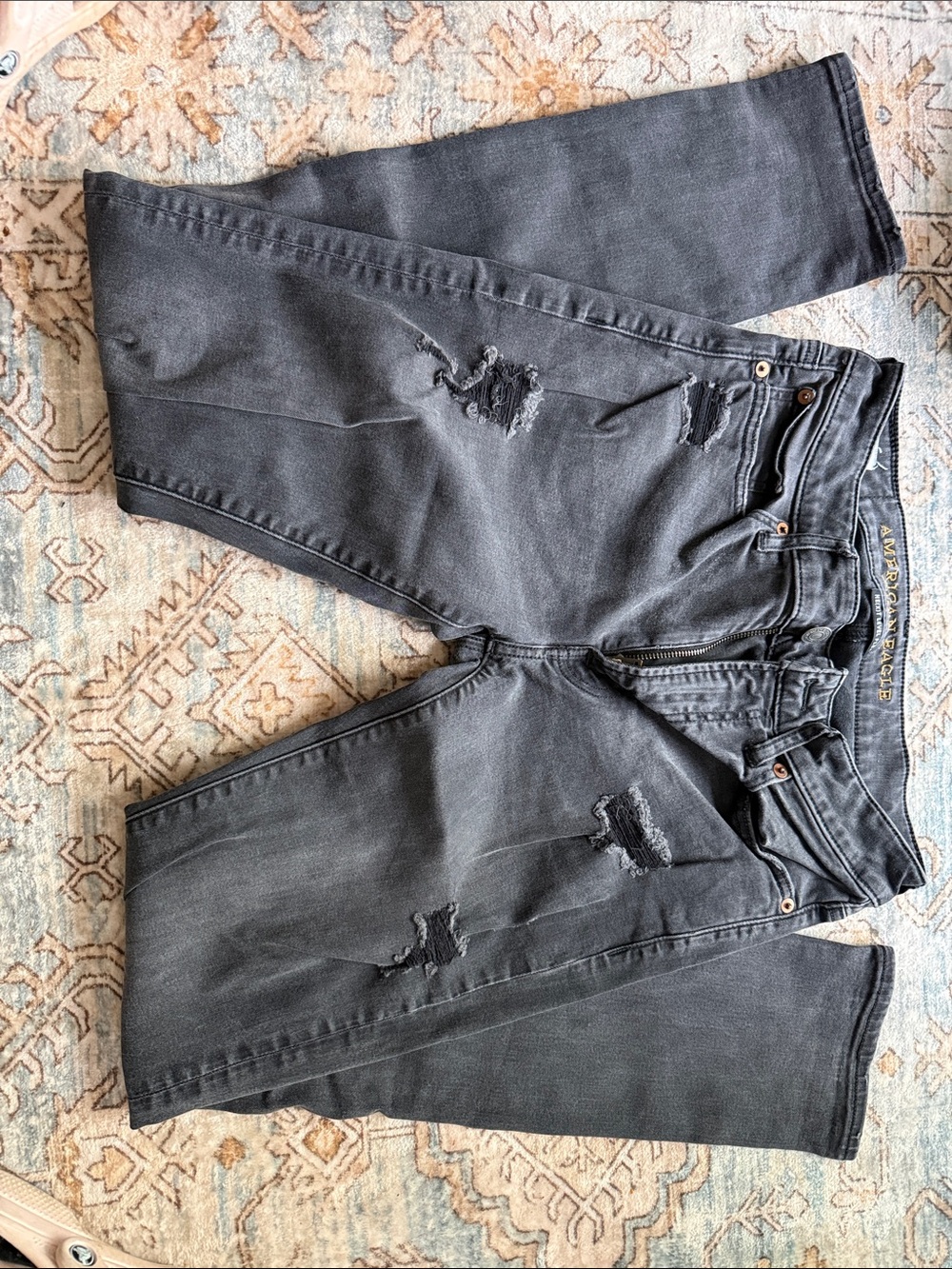 American Eagle Outfitters Charcoal Distressed Slim Jeans 29x32
